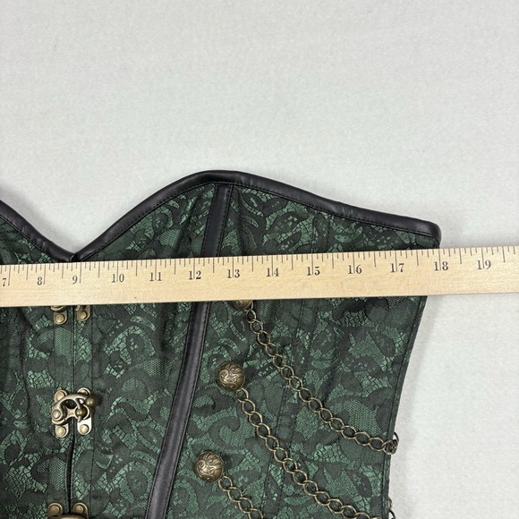Charmian Green Gold Ornate Corset Whimsigoth Steampunk Regency Boustier Women XL - Picture 14 of 15
